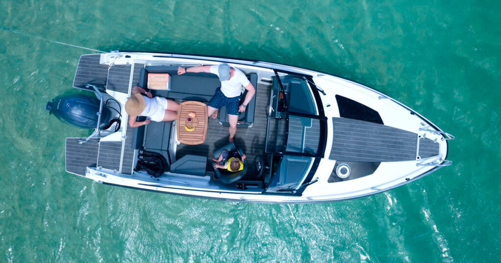Yamarin 63 DC daycruiser on Australian waters aerial view