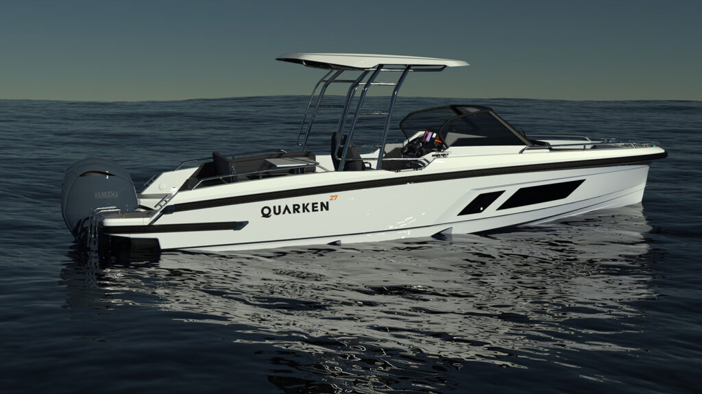 Quarken 27 T-top with twin engines rendered illustration 